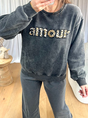 SWEAT AMOUR LÉOPARD DÉLAVÉ