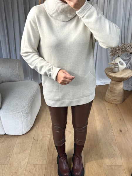 PULL COL ROULÉ BEIGE